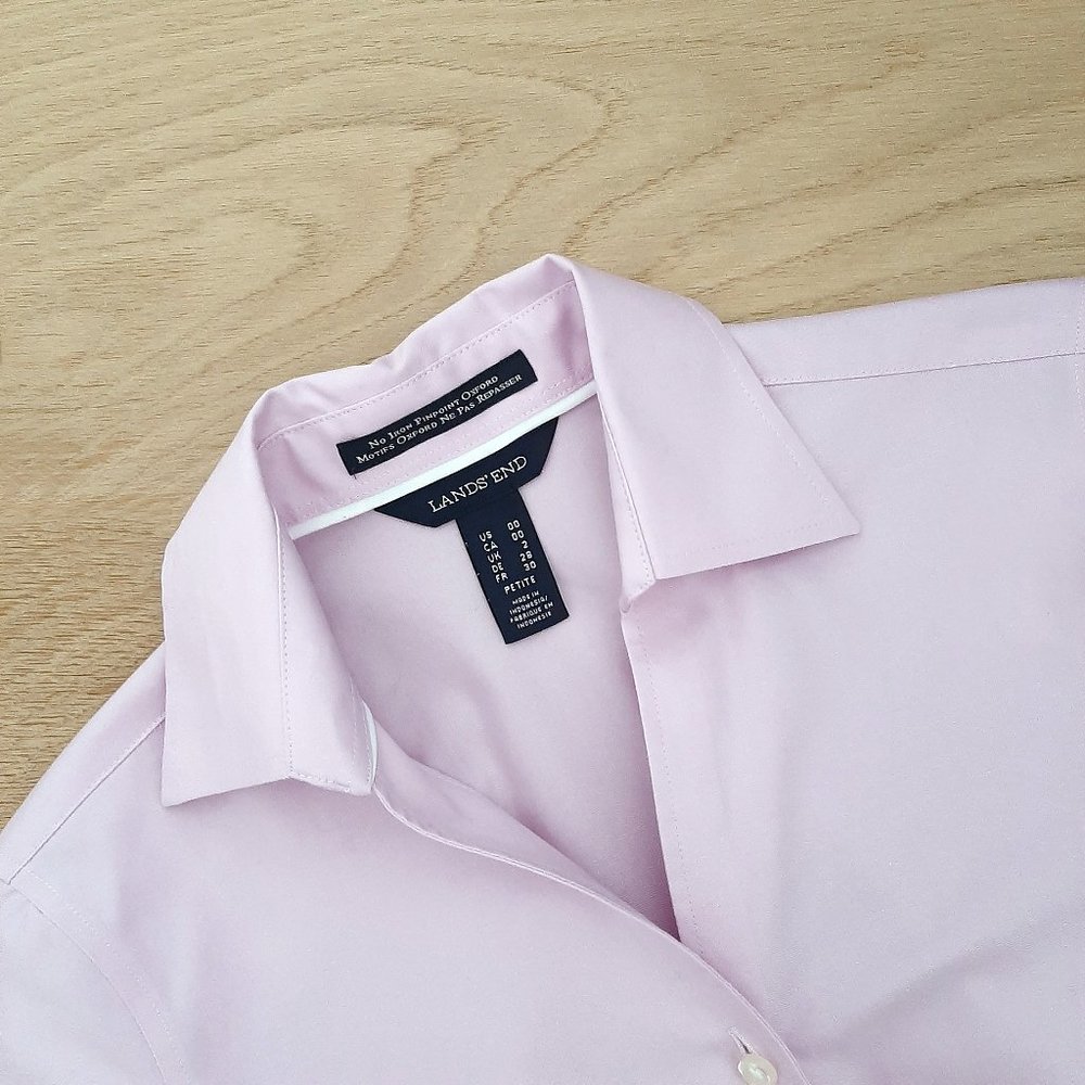 Lands' End No Iron Pinpoint Oxford Split Neck Blouse, Dusty Rose, 00P